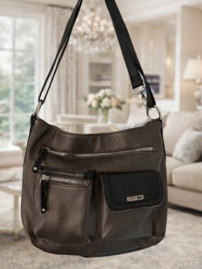 Rosetti Brown Crossbody Shoulder Bag Multi Pocket Organizer Purse